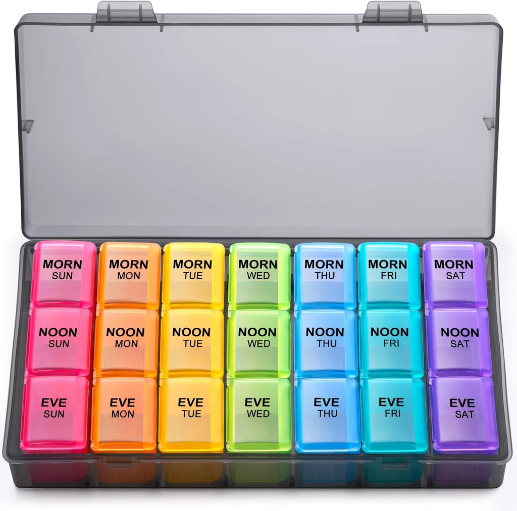 Weekly Pill Organizer 3 gange om dagen, Store Gelibo Daily Pill Cases Box for Vitamin / Fish Oil / Pills / Supplements- Gigt Friendly