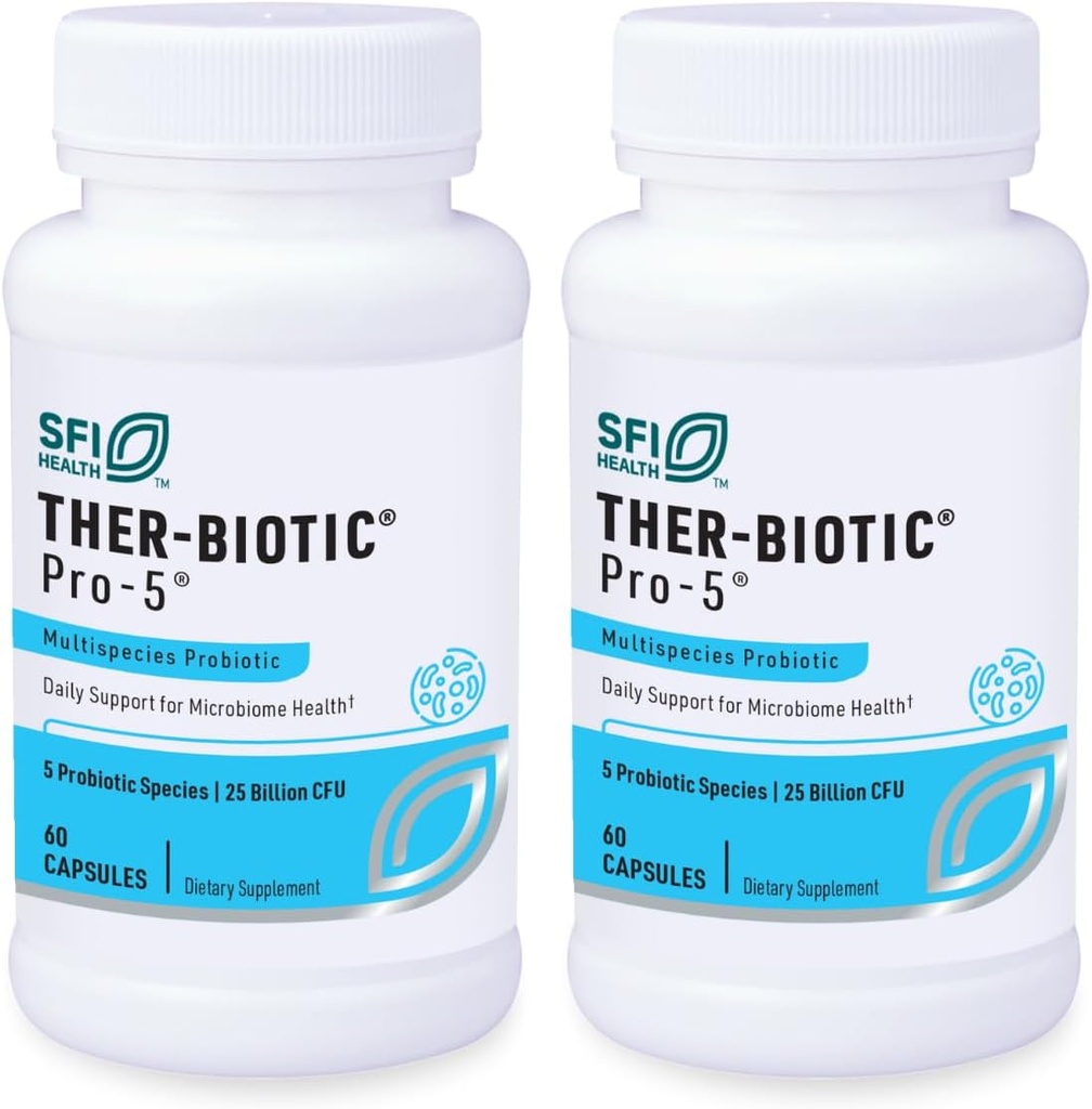 Klaire Labs SFI Health Pro-5 Probiotic - 25 Billion CFU High Dose Multispecies Gut Recolonization Support for Men & Women, Hypoallergenic & Dairy-Free (60 Capsules, 2 Pack)