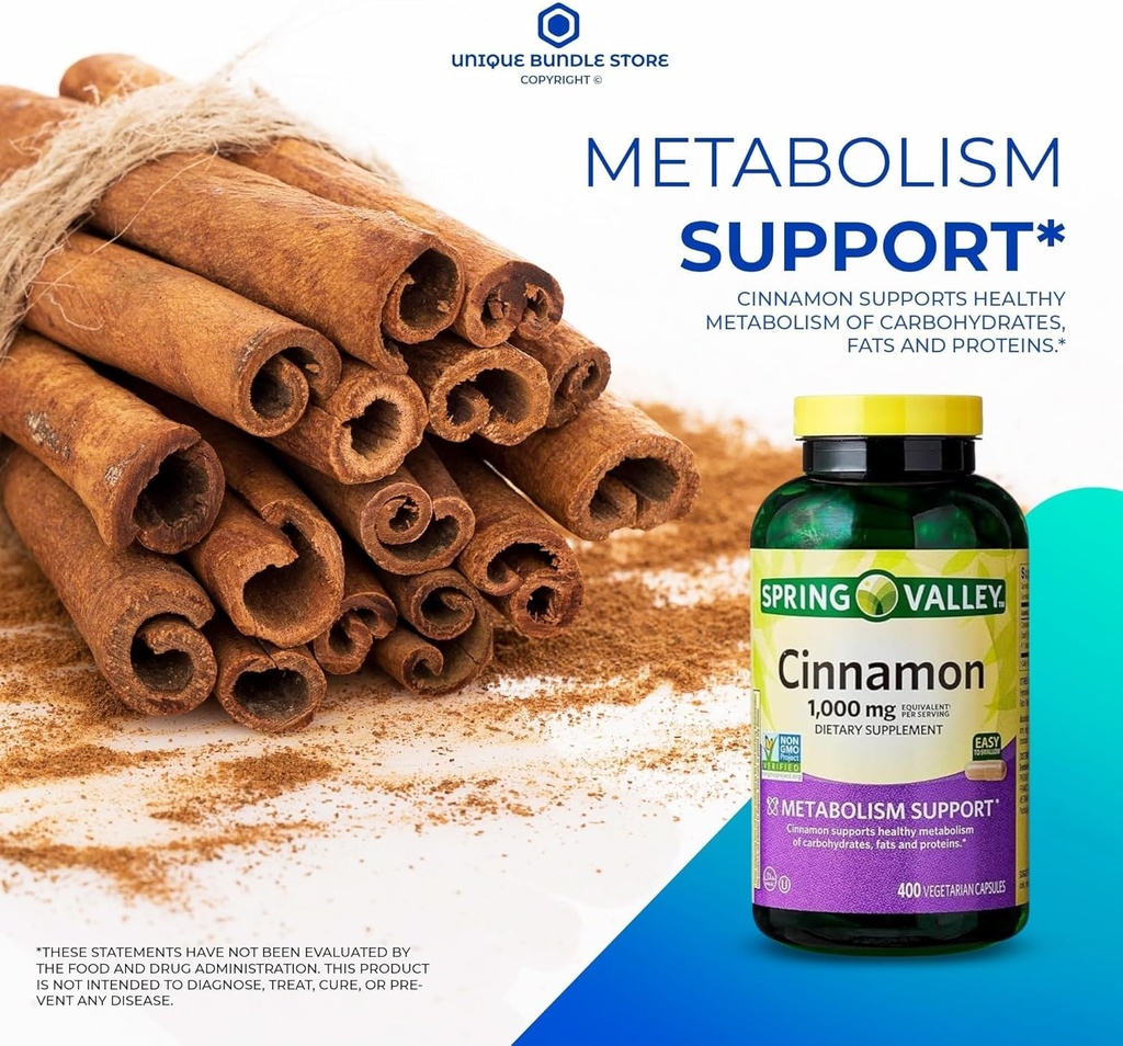 Unique Bundle Store Cinnamon 1000 mg, 400 Capsules - Dietary Support Vegetarian (Pack of 1)