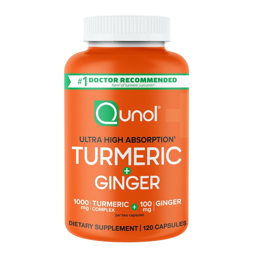 Qunol gurkemeje og ingefær kapsler, 1000mg gurkemeje supplement, Ultra High Absorption to Support Joint Health, # 1 Doctor Recommended Form of gurkemeje, 120 Greve (pakke med 1)