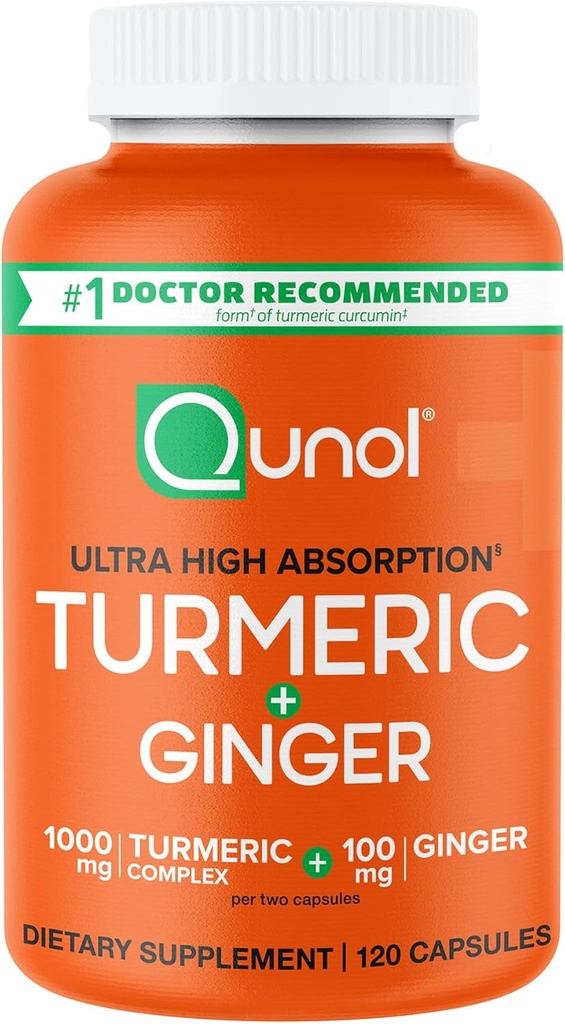 Qunol gurkemeje og ingefær kapsler, 1000mg gurkemeje supplement, Ultra High Absorption to Support Joint Health, # 1 Doctor Recommended Form of gurkemeje, 120 Greve (pakke med 1)