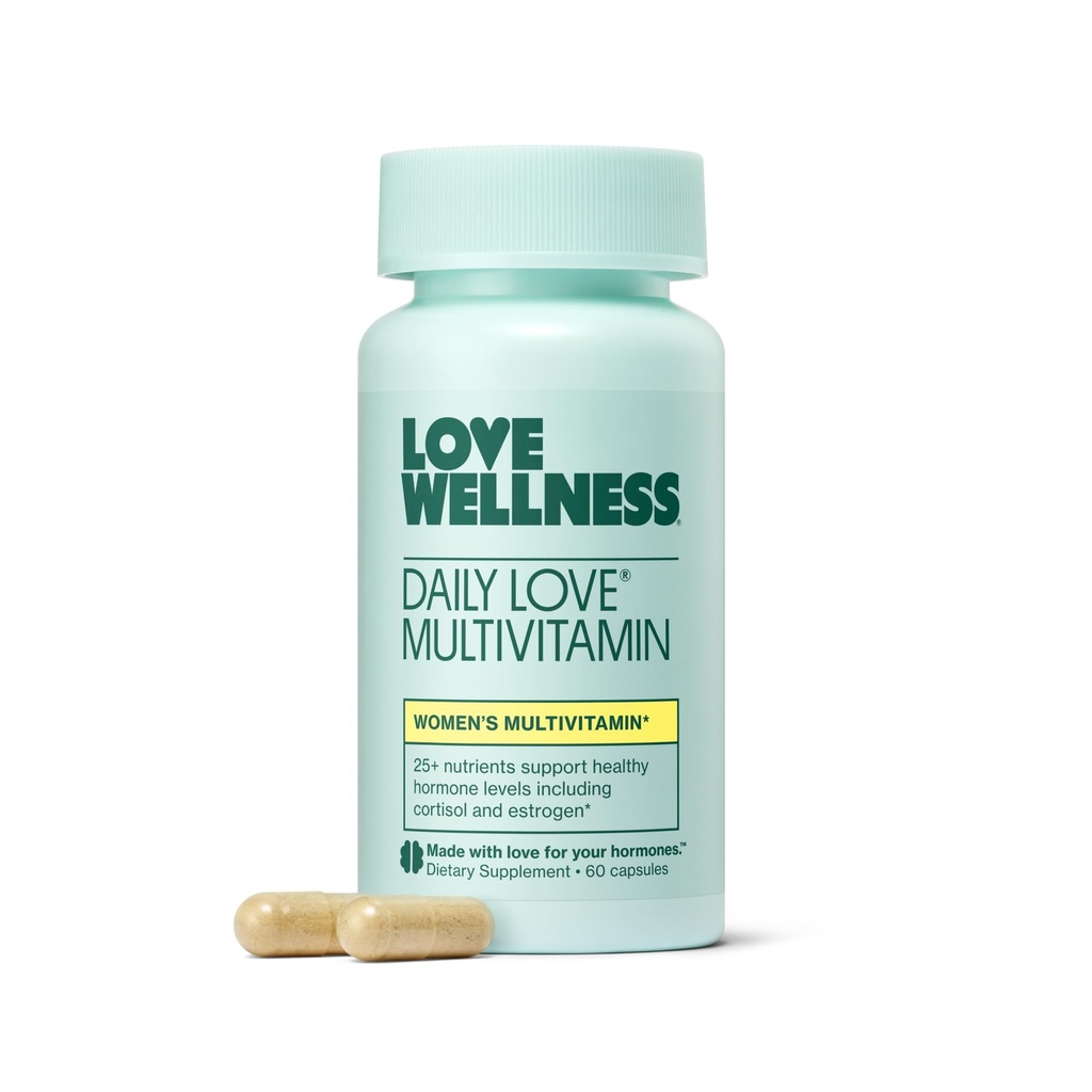 Love Wellness Daily Love Multivitamin for kvinder; støtter energi, Cortisol, immunforsvar, stress relief, & PMS; 124; Komplet med D-vitamin, C, jern, calcium, zink, & biotin, Magnesium; 124; 60 Tæl