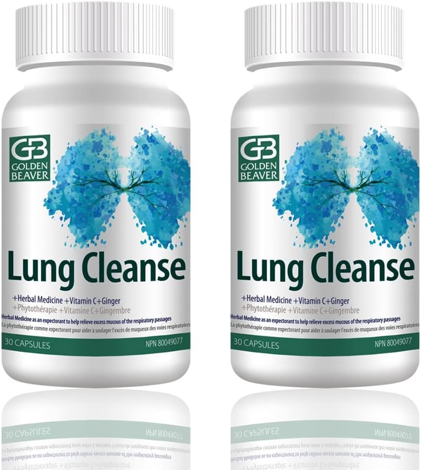 GB Golden Beaver ® Lung Cleanse - Effektiv agent for mennesker med risiko eller udfordringer ved virus infektion, rygning, KOL, pollutions- 7 Nature Ingrediens.2 Flasker
