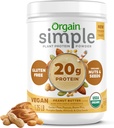 Orgain Organic Simple Vegan Protein Powder, Peanut Butter - 20g Plant Based Protein, Med færre ingredienser, Ingen kunstige sødestoffer, Gluten Free, Ingen Dairy eller laktose, 1,25 lb (Packaging May Vary)