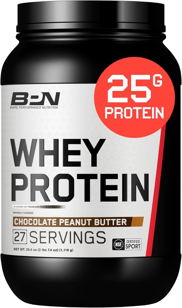 BARE YDEEVNE NETRITION, BPN Whey Protein + Casein Protein Powder Blend, Chokolade Peanut Butter, 25g Protein per Servering Understøtter Lean Muscle Recovery, 27 Serveringer, Tredjeparts testet