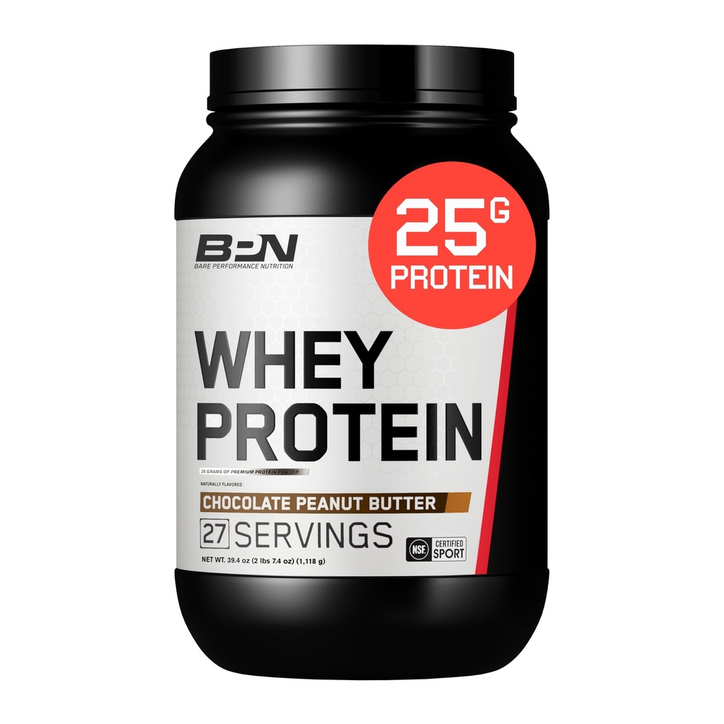 BARE YDEEVNE NETRITION, BPN Whey Protein + Casein Protein Powder Blend, Chokolade Peanut Butter, 25g Protein per Servering Understøtter Lean Muscle Recovery, 27 Serveringer, Tredjeparts testet