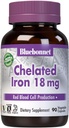 Bluebonnet Nutrition Chelated Iron 18 mg - non- constipating Iron - Soy- Free, Gluten- Free, Non- GMO, Kosher Certified, Dairy- Free, Vegan - 90 Vegetabilske kapsler, 90 Servering