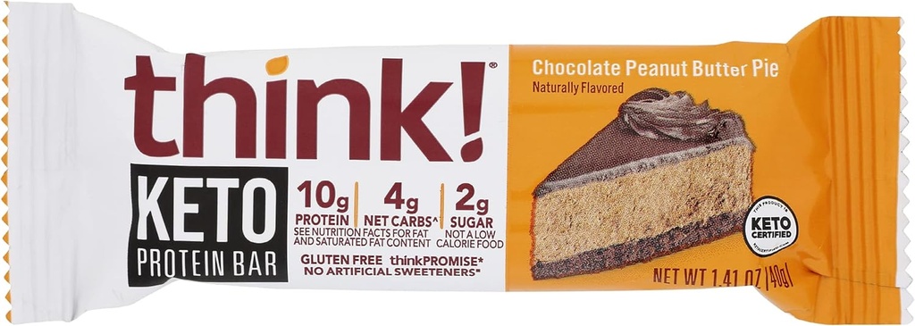 Tænk! Protein Bars, High Protein Snacks, Gluten Free, Sugar Free Energy Bar med Whey Protein Isolate, Chokolade Peanut Butter Pie, Nutrition Bars uden kunstige sødestoffer, Keto, 1.41 Oz (Pack of 10)
