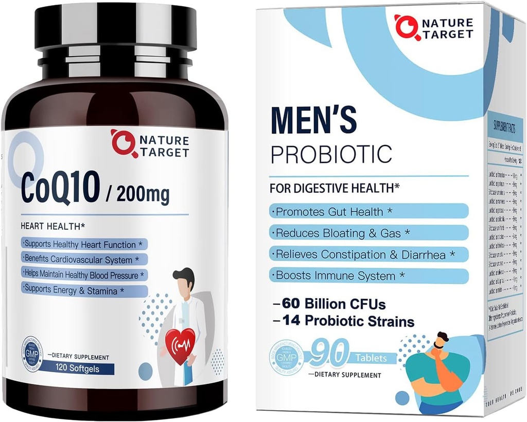 NATUR TARGET Probiotika til mænd 60 milliarder CFUs14 Stammer & CoQ10 200mg Softels med PQQ Antioxidant til hjerterytme og energiproduktion