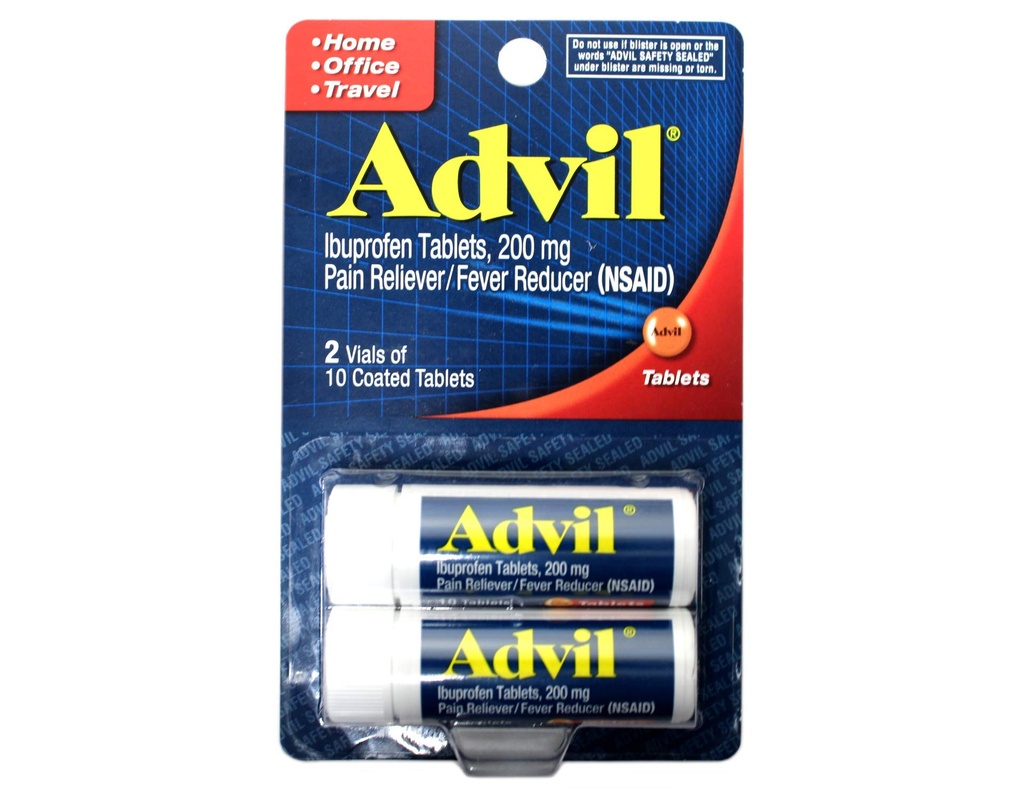 Advil Ibuprofen Coated Tablets, 200mg, 10 Count, (Pack of 2)
