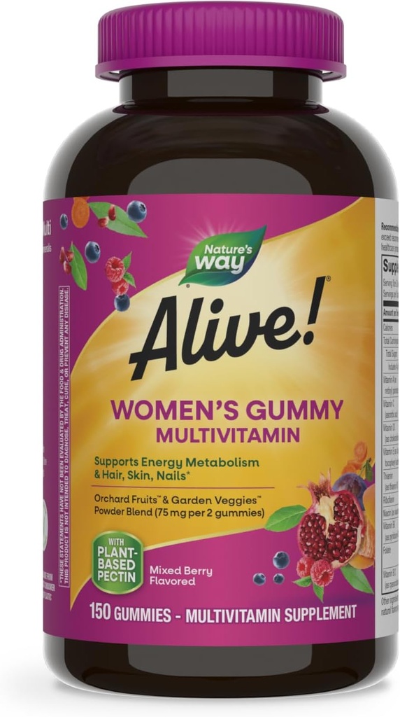 Naturen er i live! Kvinder Daglige Gummy Multivitaminer, 16 Vitamin & Min, Energi Metabolisme *, Hår Hud & Nails *, Vegetar, Blandede Berry Flavored, 150 Gummies (Packaging May Vary)