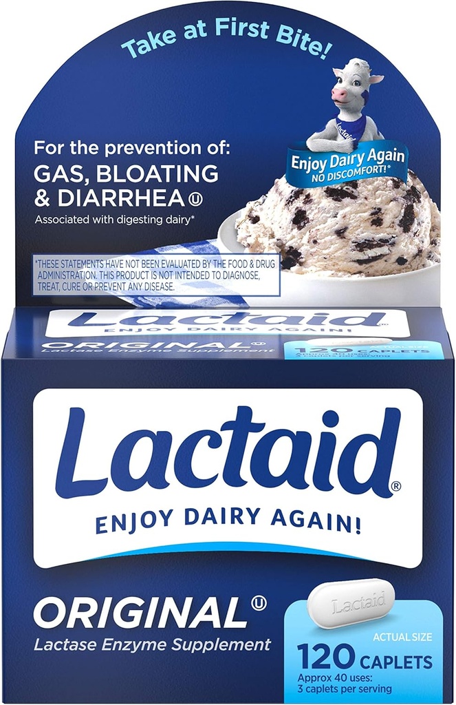 Lactaid Lactase Enzyme Caplets Original - 120 Caplets, pakke med 6