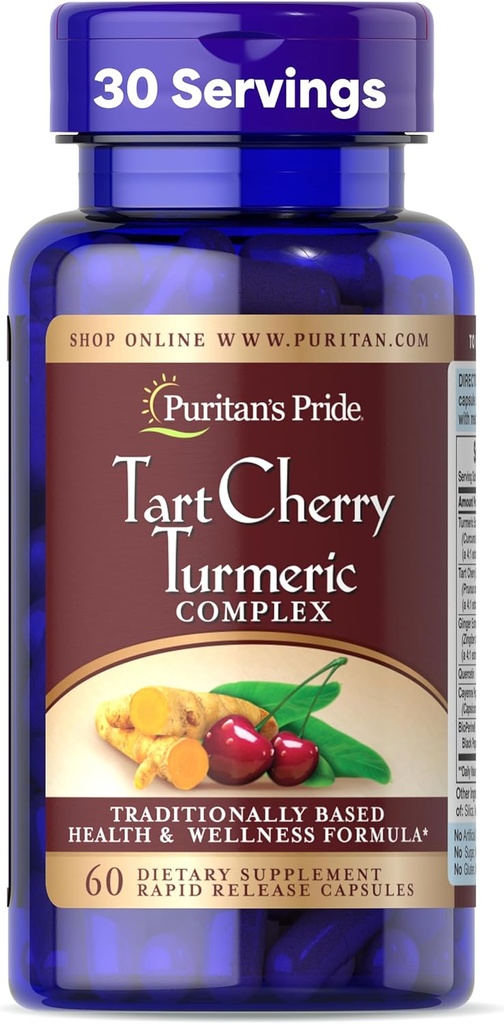Puritans Pride Tart Cherry Turmerisk kompleks, Kosttilskud til antioxidant sundhed, 60 hurtige release kapsler