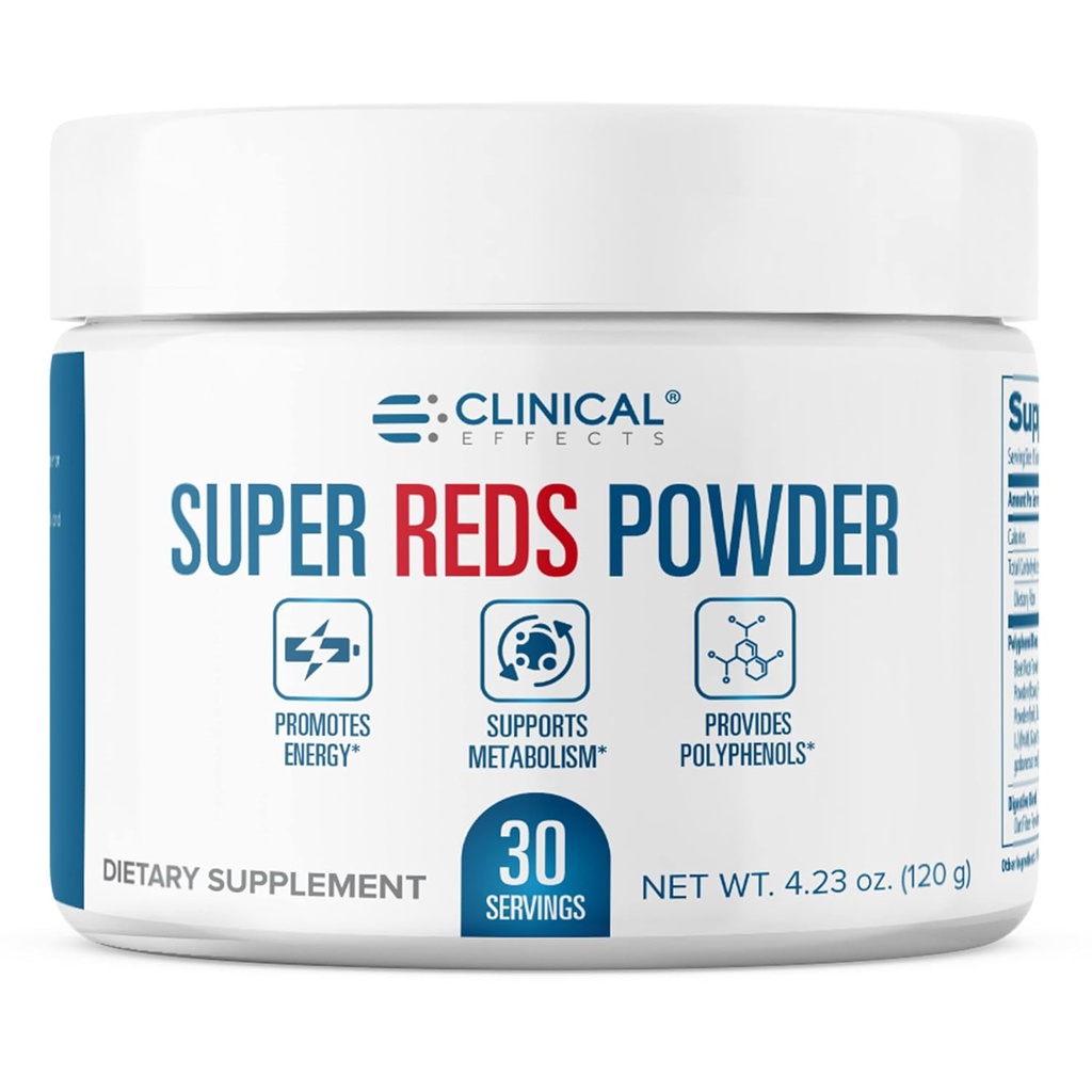 Clinical Effects Super Reds Powder - Superfood Powder Antioxidant Drink - Polyphenols Supplement with Probiotics for Energy, Immunity and Gut Health - 30 Servings