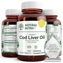 Natural Nutra Norwegian Cod Lever Oil Supplement, Hjælper med at vedligeholde hud, Hjælper med at opretholde kropstæthed, Eye Health & Nerve funktion, fremmer dental sundhed, understøtter hjerte-kar-sundhed, 100 bløddele