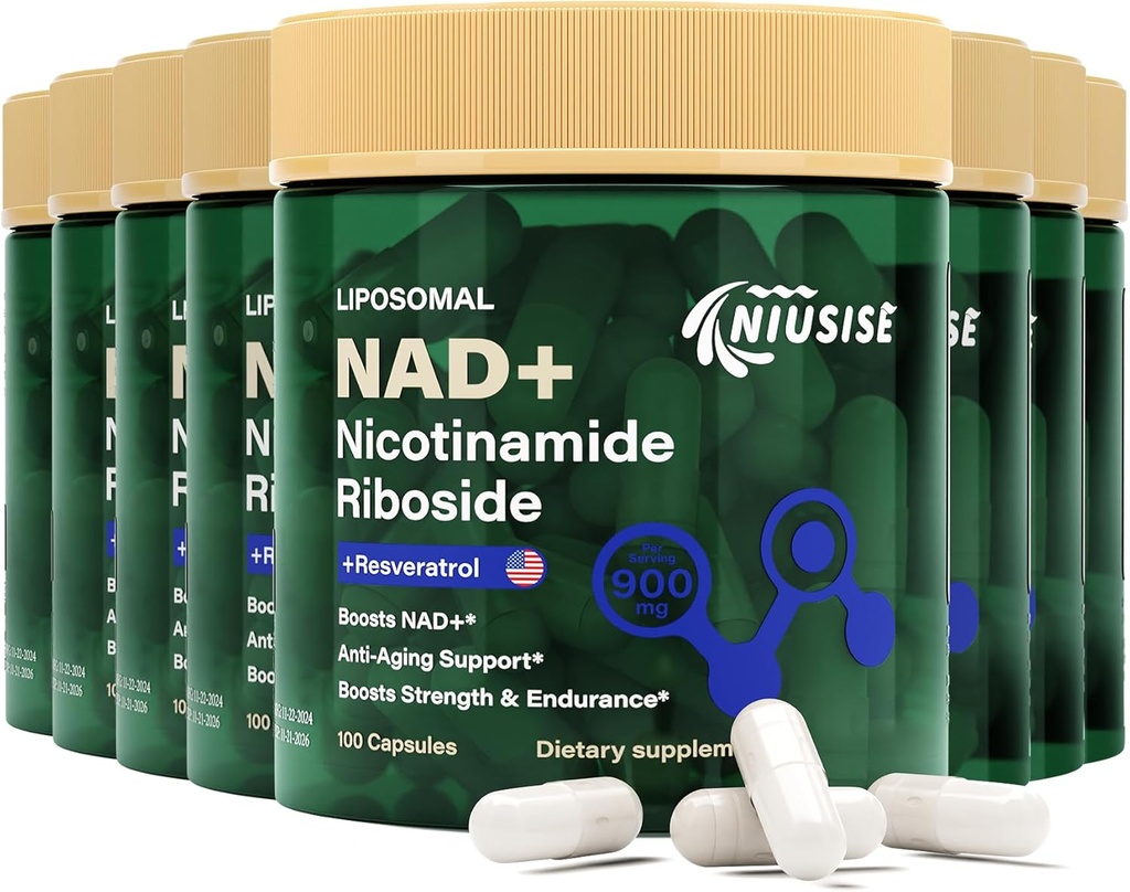 NAD Supplement, NAD Nicotinamid Riboside 900 Mg for mænd og kvinder, Liposomal NAD + Supplement med Nicotinamid Riboside, Resveratrol & Quercetin, Energy, Boost NAD +, 800 Kapsler