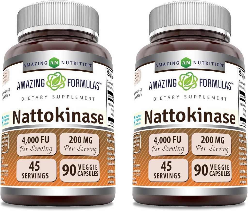 Amazing Formulas Nattokinase Kosttilskud 100 mg Veggie Kapsler Supplement 124; 2000 FU Enzyme Aktivitet • 124; Non- GMO • 124; Gluten Gratis • 124; Lavet i USA (90 Greve • 124; 2 Pack)