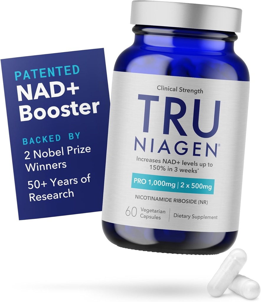 TRU NIAGEN PRO NAD + supplement til anti-aging og celle regeneration, 2 x 500 mg Patenteret Niagen, 30 Servere â 124; Understøtter Cellular Energy Myint 124; Nicotinamid Riboside (NR) Daglige kosttilskud til mænd og kvinder