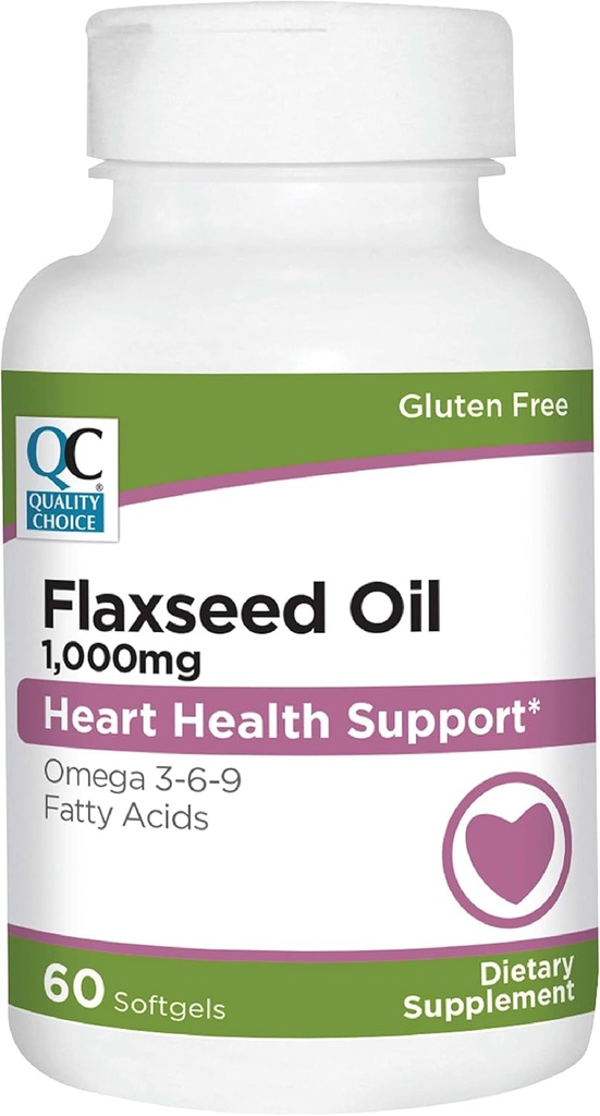 Kvalitetsvalg Flaxseed Oil 1000 mg Softgels - Cold Pressed, Plant- baseret kilde til Omega fedtsyrer - 120 Easy- to- Swallow Softgels - Ingen kunstige farver eller konserveringsmidler