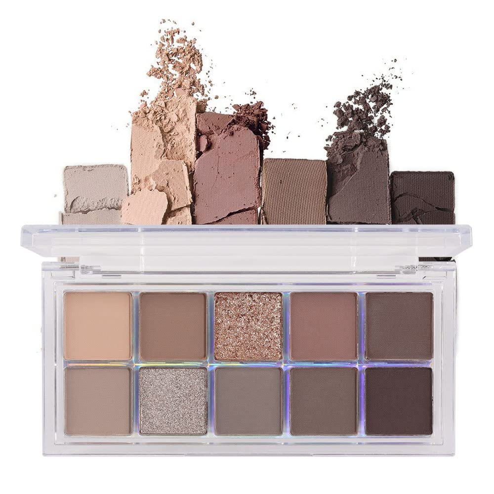 BINGBRUCH 10 Farver Dark Brown Gray Eyeshadow Pallet, High Pigmented Matte Shimmer Eyeshadow, Natural Neutral Shiny Eyeshadow Ultimate Makeup Palette, Vibrant Make up paller Kit