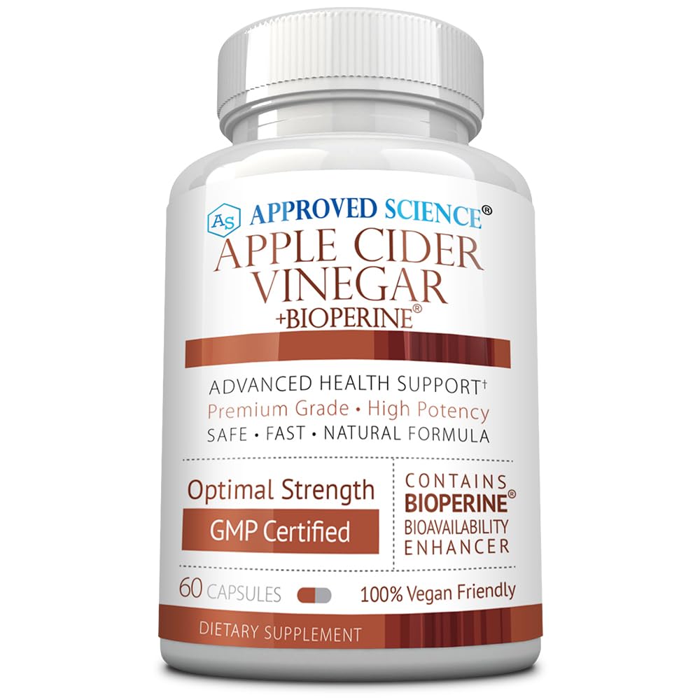 Approved Science Apple Cider Vinegar Capsules with 'The Mother' and BioPerine – 1600mg ACV Supplement – Non-GMO, Vegan, 60 Capsules (Pack of 1)