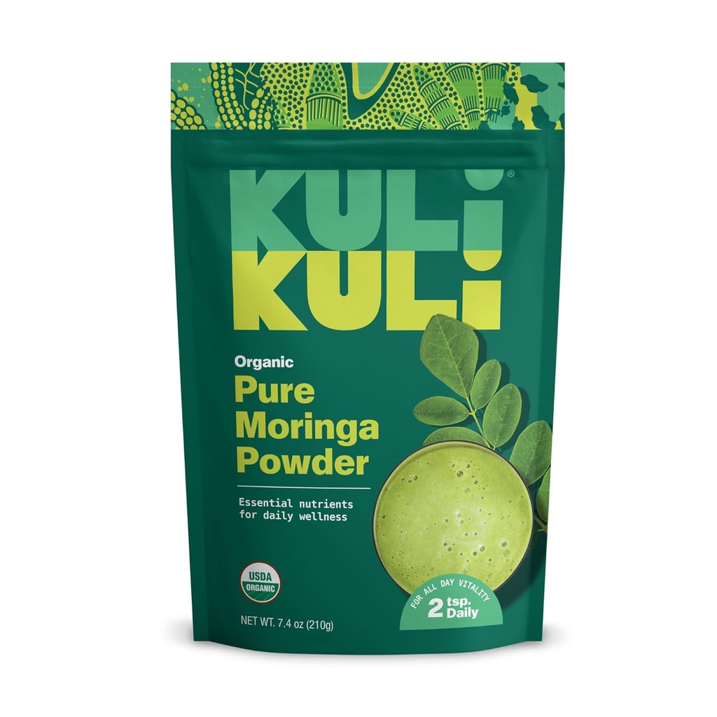 Kui Kui Moringa Oleifera Organic Leaf Powder & Green Smoothie, 100% Pure USDA Certified & Non- GMO Moringa Powder, Great with Smoothies, Tea, and Food, 1 Pack
