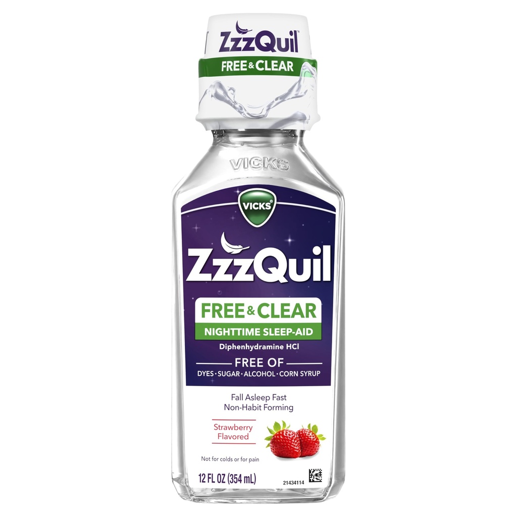 ZzzQuil, Nighttime Sleep Aid Liquid, FREE OF Alcohol & Kunstig Fars, 50 mg Diphenhydramin HCl, No.1 Sleep Aid Brand, Fall Assapy Fast, Non- Habit Forming, Lindrende Berry Flavor, 12 FL OZ
