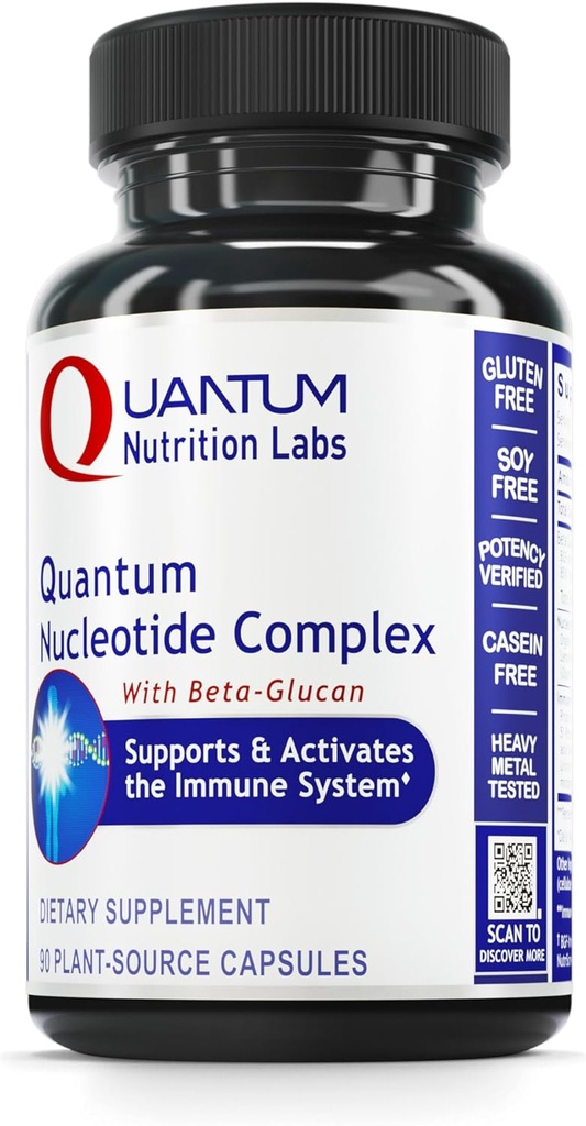 Quantum Nutrition Labs Quantum Nucleotid Complex - Beta glucan immunsupport Supplement med Gær Nukleotider & Reishi, 400 mg 1,3 Beta- Glucan Per Serving - 90 Vegetariske kapsler