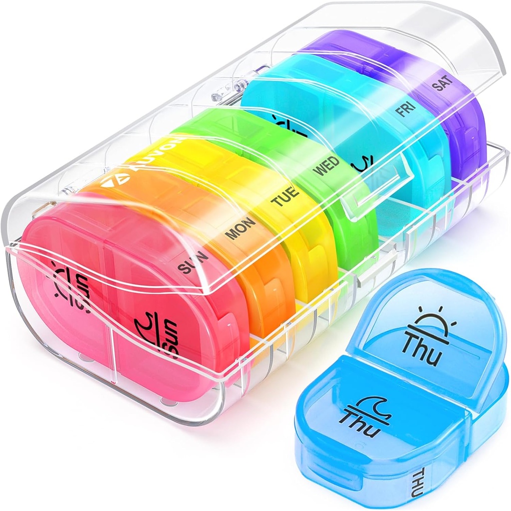 AUVON Pill Box 2 gange om dagen, Ugentlig Pill Organizer AM PM med 7 daglige lomme sag til at holde vitamin, medicin, medicin, og supplement