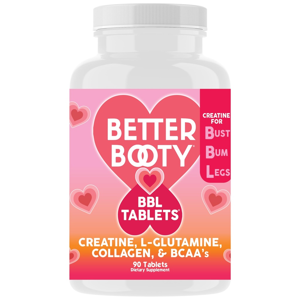 Bedre Booty BBL tabletter - Creatin Complex supplement til kvinder med Creatin monohydrat, L-glutamin, Collagen, og BCAA (90ct)