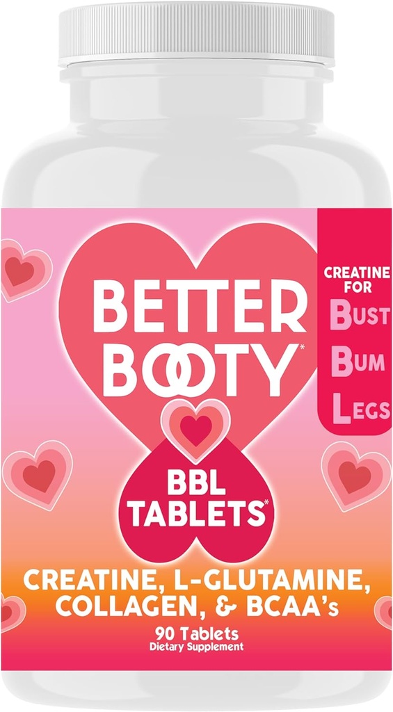 Bedre Booty BBL tabletter - Creatin Complex supplement til kvinder med Creatin monohydrat, L-glutamin, Collagen, og BCAA (90ct)