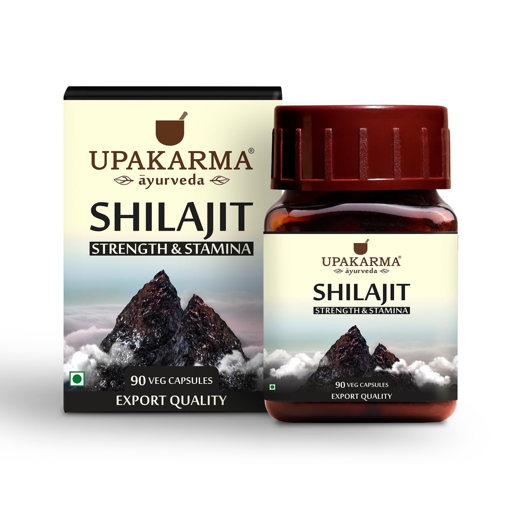 Upakarma Ayurveda 100% Pure Shilajit 90 Capsules for Strength,Stamina,Immune Support,Natural Source of Fulvic Acid & Trace Minerals-1000 MG for 2 Capsule(Daily Dosage), 1.5 Month of Supply - Pack of 1
