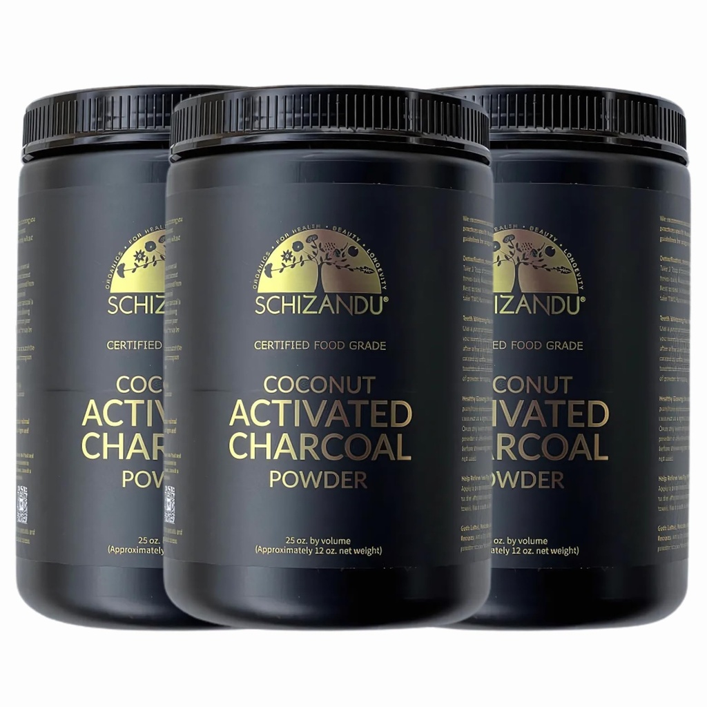 Organic Charcoal Powder Aktiveret Charcoal Natural, Vegansk, Organisk, GMO fri - Stor flaske 25 oz pulver - 3pack