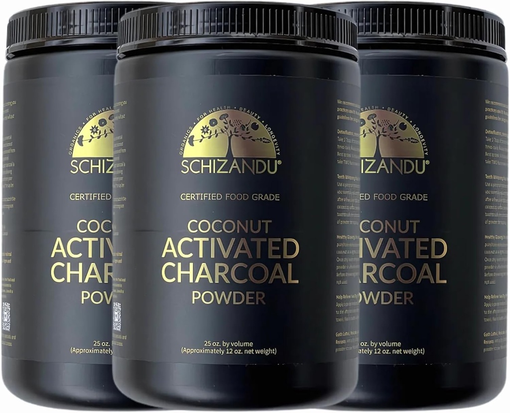 Organic Charcoal Powder Aktiveret Charcoal Natural, Vegansk, Organisk, GMO fri - Stor flaske 25 oz pulver - 3pack