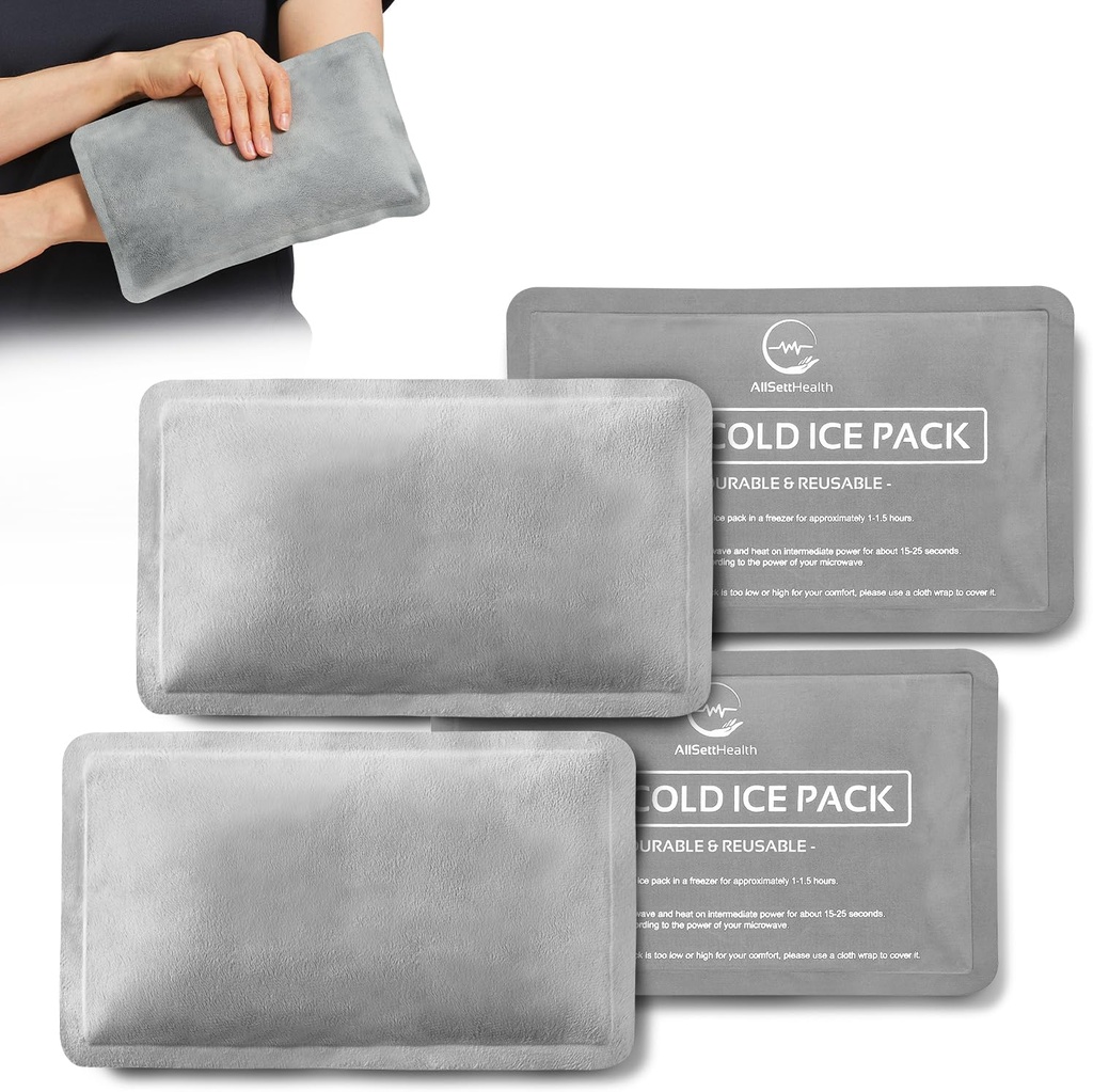Genanvendelige isposer til skader - (10 "x 6") Soft Ice Pack med 1 Sidet Velvet Soft Fleece Fabric, Fleksibel Hot and Cold Gel Ice Pack Set, Grey, Pack of 4
