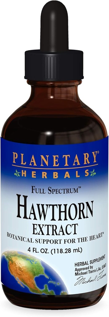 Planetariske Herbals Fuld Spectrum Hawthorn Liquid Extract Supplement, 4 Fluid Ounce