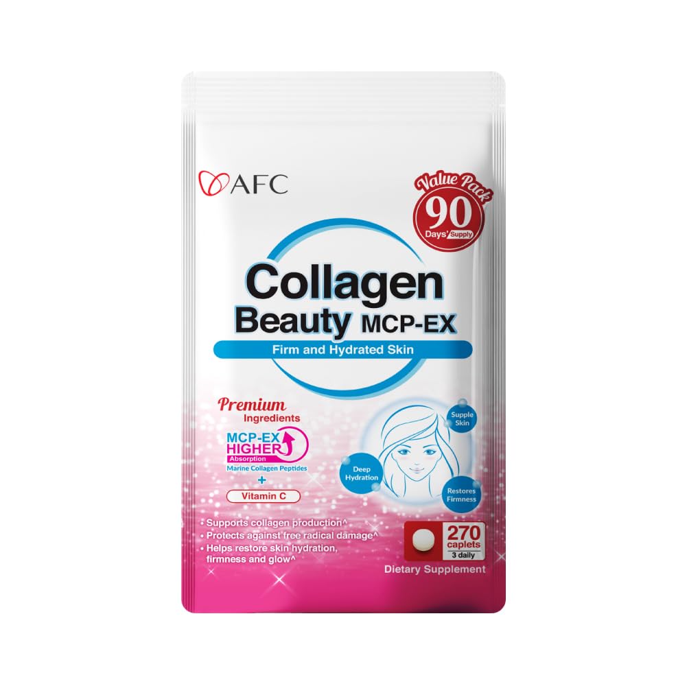 AFC Japan Collagen Beauty MCP- EX med Marine Collagen Peptid, 1,5 x bedre absorption end andre collagen, for Anti- Aging, hud, hår, negle, ben og joints, for kvinder & mænd, 90 dages forsyning