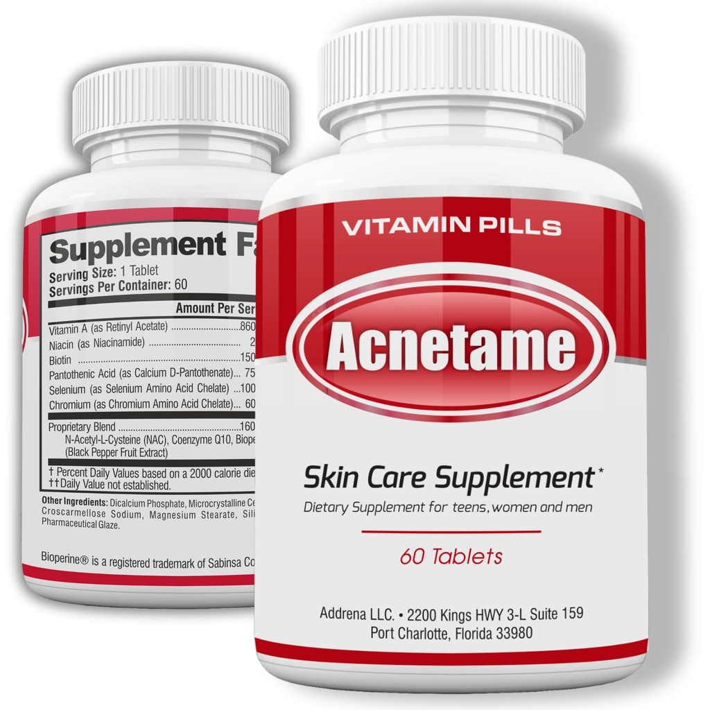 Acne Piller - Vitamin Kosttilskud til Acne Treatment - Natural Clear Skin fra Hormonal Cystic Pimples- Olie Skin Vitamin Pill til kvinder, Teen, Mænd, & Voksne 60 tabletter