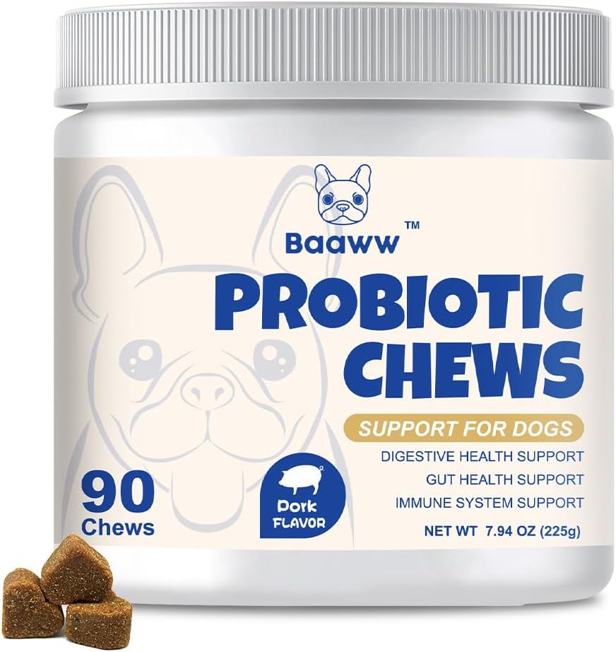 Probiotics for Dogs - Improve Itchy Skin, Ears, Yeast Balance, Allergies,Health Immunity, Dog Gut Health, Digestive Health with Prebiotics, Dogs Probiotics, Reduce Diarrhea, 90 Chews (Pork)