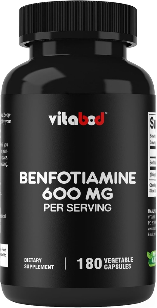 Benfotiamin 600 mg - 180 Vegetariske kapsler - Fat - Opløseligt vitamin B1 supplement
