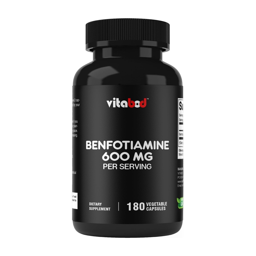 Benfotiamin 600 mg - 180 Vegetariske kapsler - Fat - Opløseligt vitamin B1 supplement