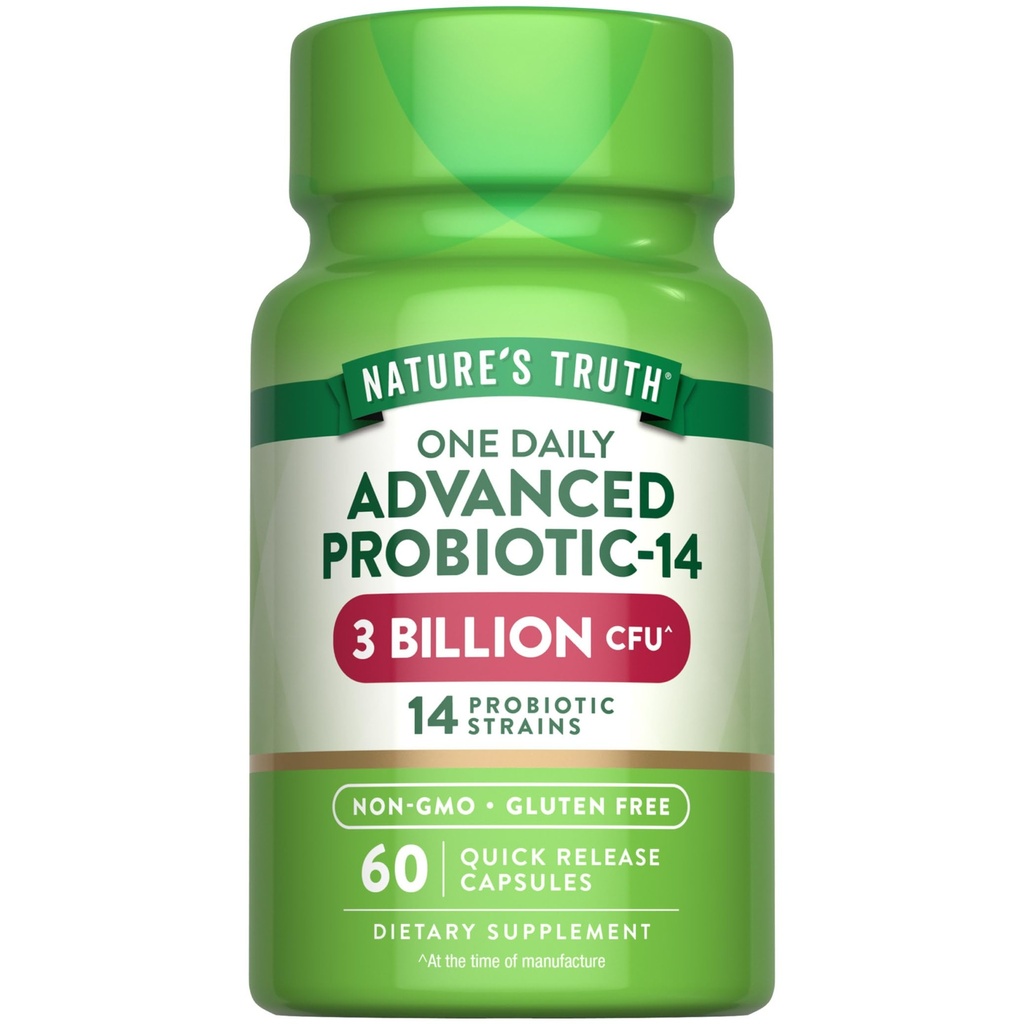 Nature 's Truth Probiotics Capsules Measures 124; 3 Millioner CFU Measures 124; 60 Greve Measures 124; for mænd og kvinder Measures 124; 14 Stammer Measures 124; Non- GMO & Gluten Free Supplement