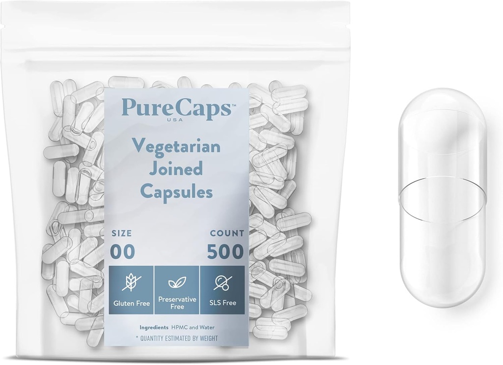 PureCaps USA - Tom vegetarisk Vegansk Pille Kapsler Størrelse 00 Beeg 124; 500 Forenede Pills â 124; Non-GMO Certificeret 124; SLS, Gluten, Konserveringsfri