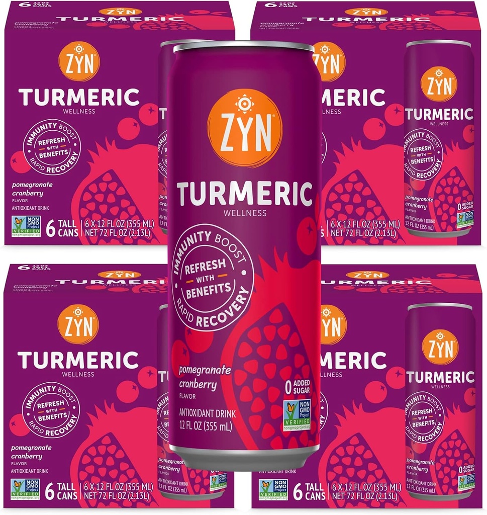 ZYN gurkemeje wellness drink (24 Pack), Pomegranat Tranebær Flavored gurkemeje drik med sort peber, ingen tilsat sukker, lav Carb & lav kalorie drik, ren alternativ