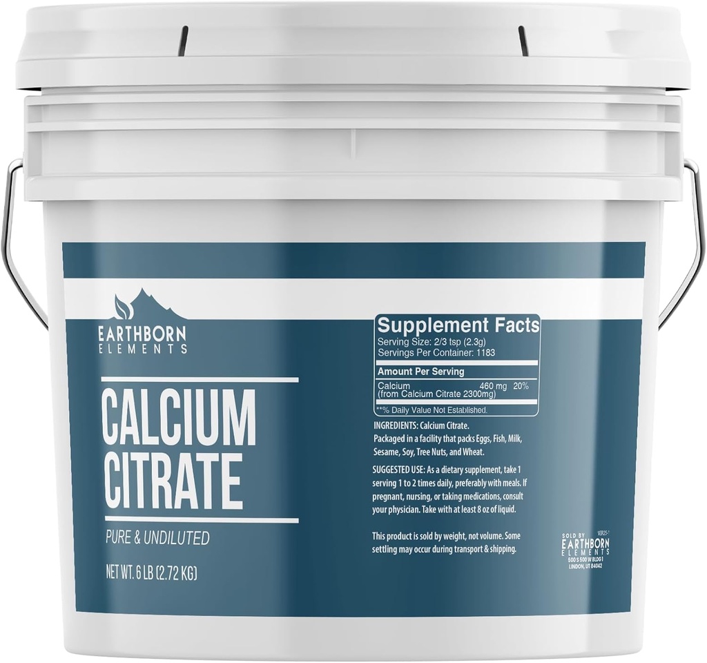 Earthborn Elements Calcium Citrate 1 Gallon Bucket, Pure & Ufortyndet, Lab Verified (96 Ounce)