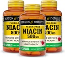 MASON NATURAL Niacin 500 mg Flush- Free, Supports Heart Health, Nervesystemet & Energy Production, 60 Kapsler, pakke med 3
