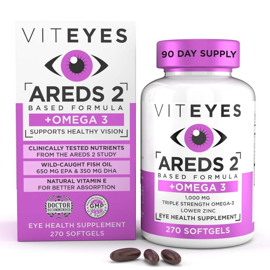 Viteyes AREDS 2 + Omega-3 Macular Support Softels, Plus Triple Strength Omega-3 (650 mg EPA, 350 mg DHA) for Heart Health & Eye Health, Eye Vitamin, Vision Supplement, 270 Softels