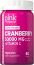 PINK Cranberry Pills for Women | 60 Capsules | Plus Vitamin C | Non-GMO & Gluten Free Extract Supplement | Supports Urinary Tract Health