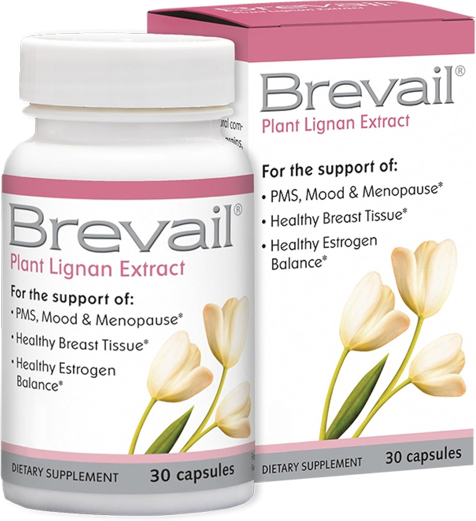 Brevail Plant Lignan Extract Kapsler, Proactive Breast Health Supplement med 50 mg SDG Lignans fra Hør Seed Hulls for Sund Østrogen Balance og PMS Mood Support Pills, 30 Greve