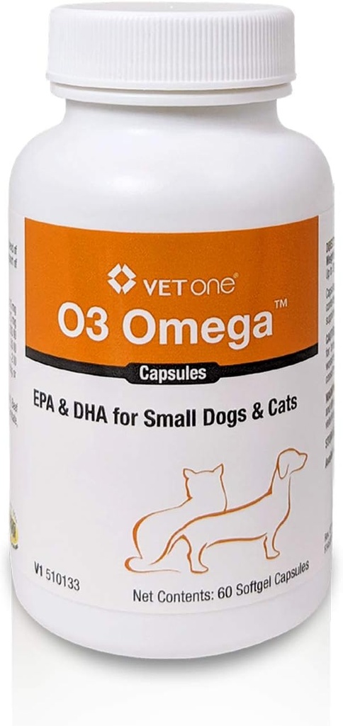 VetOne O3 Omega Soft Gel til katte og små hunde - Essential Fedtsyreunderstøttelse - Skin & Coat Supplement - 60 kapsler